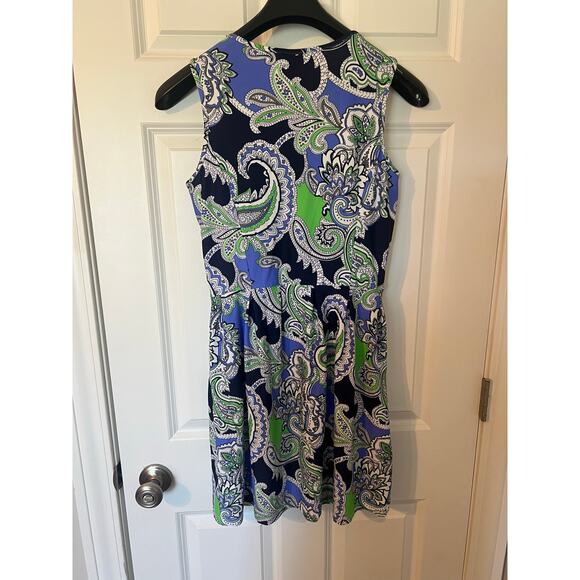 Judy Connally Sleeveless Shift Dress Blue Paisley Print Sz Womens Small Beachy - Picture 8 of 10